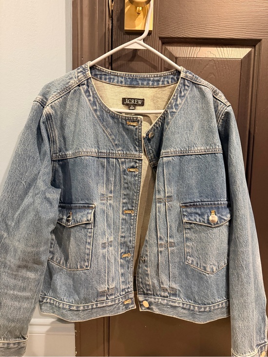 J. Crew Jackets & Blazers - J. Crew Light Wash Collarless Denim Jacket in Faded Blue